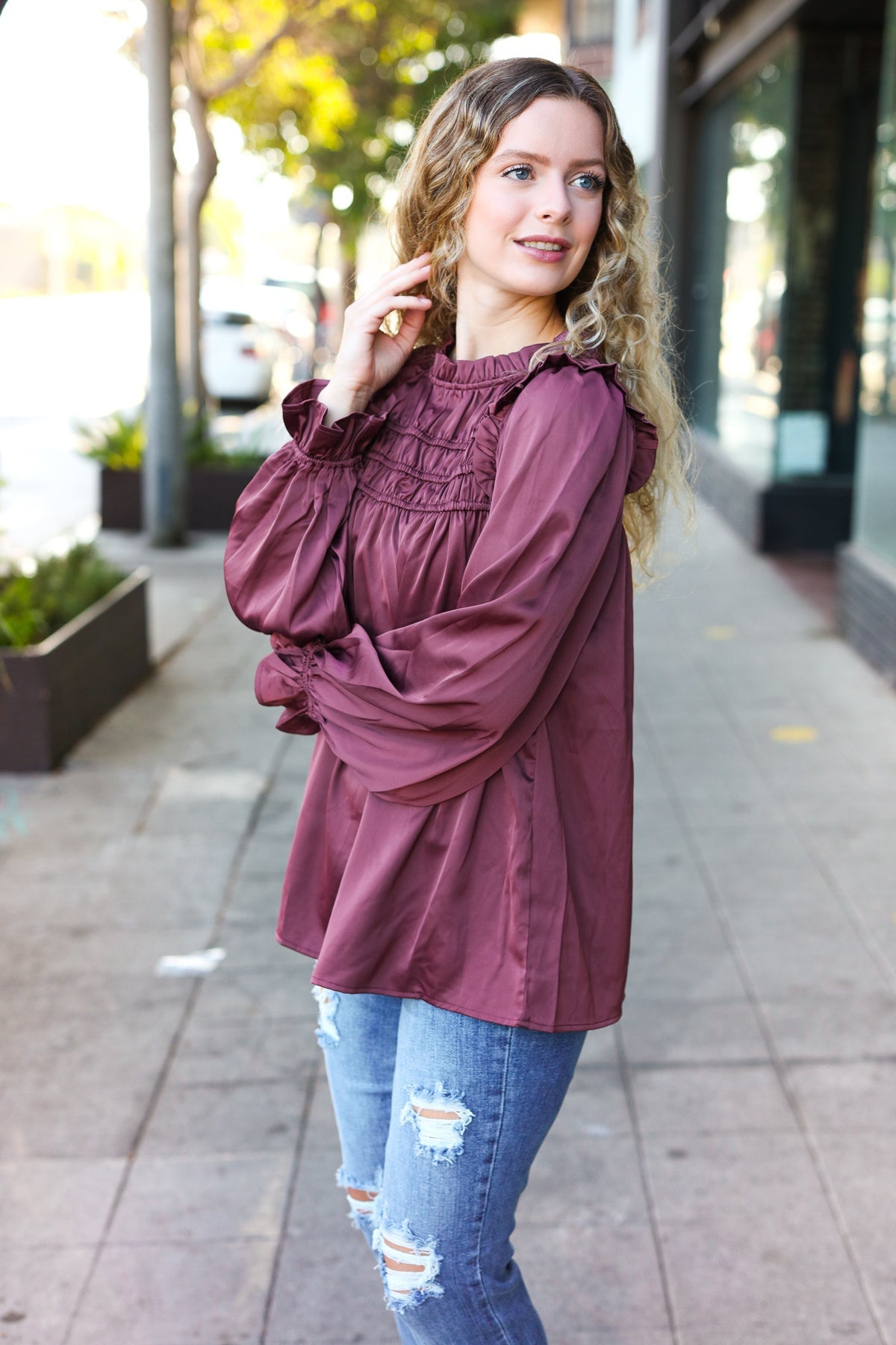 Wine Satin Top