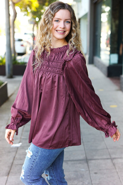 Wine Satin Top