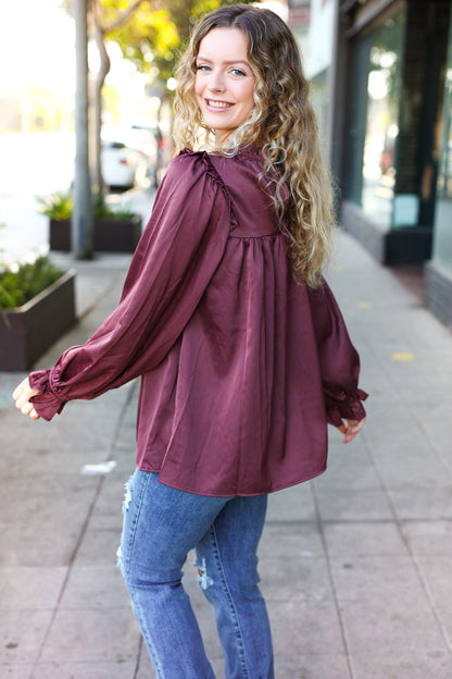 Wine Satin Top