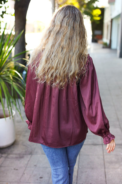 Wine Satin Top