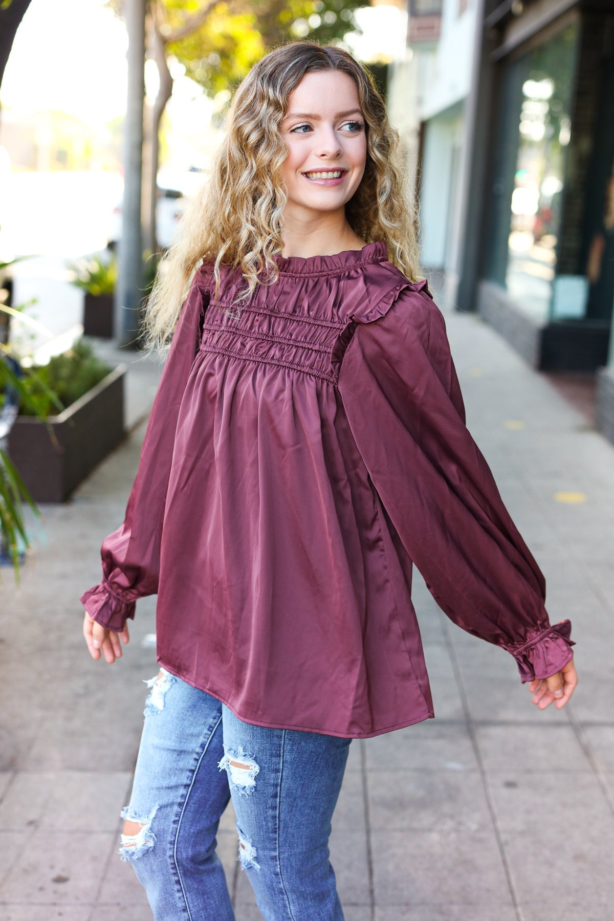 Wine Satin Top