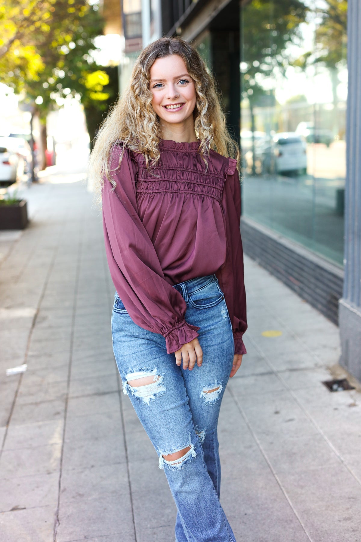 Wine Satin Top
