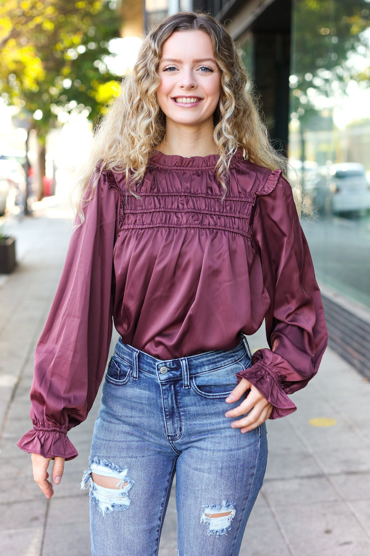 Wine Satin Top