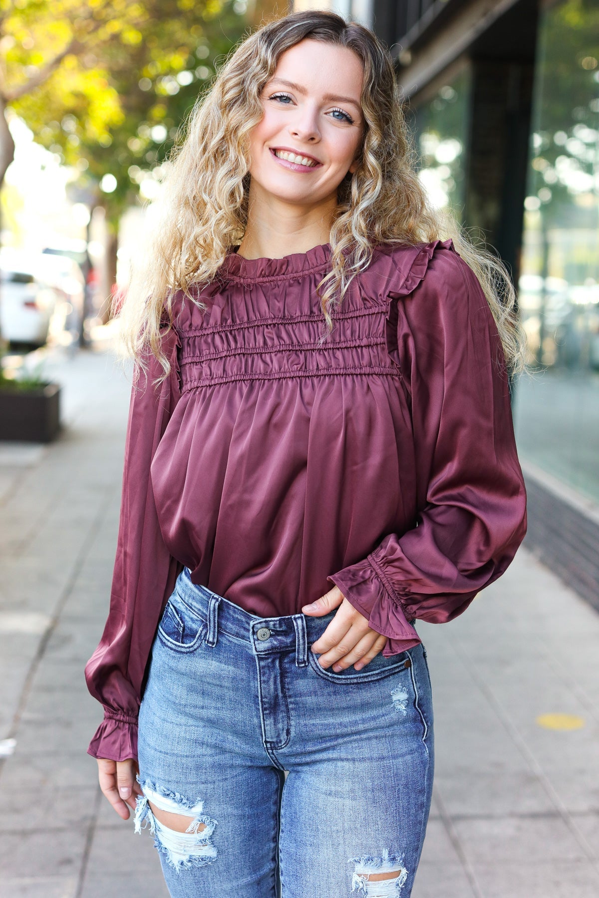 Wine Satin Top