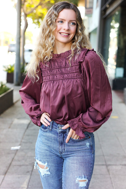 Wine Satin Top