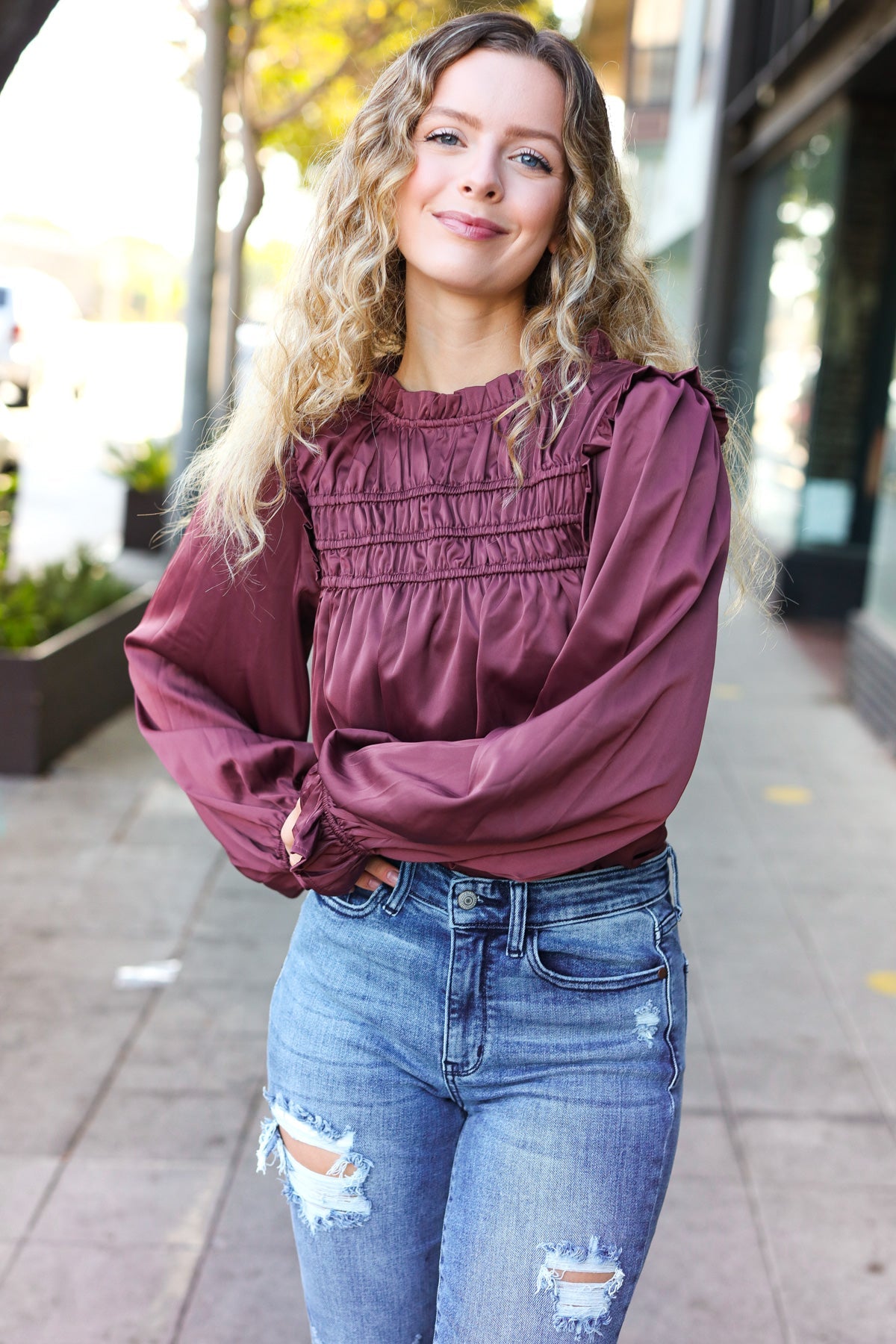 Wine Satin Top