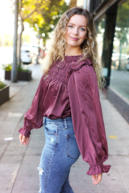 Wine Satin Top