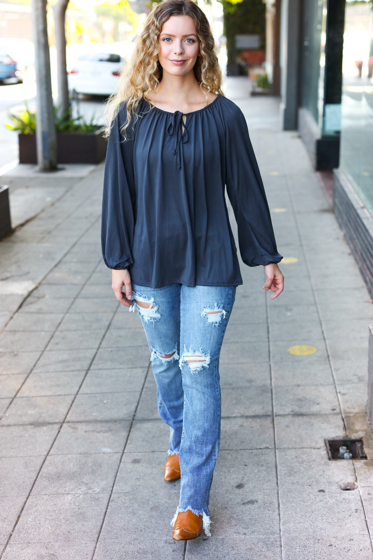 Charcoal Peasant Top