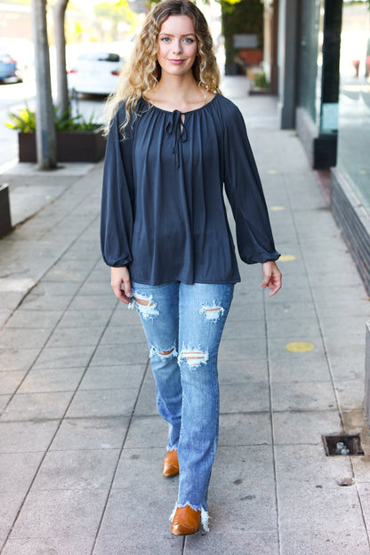 Charcoal Peasant Top