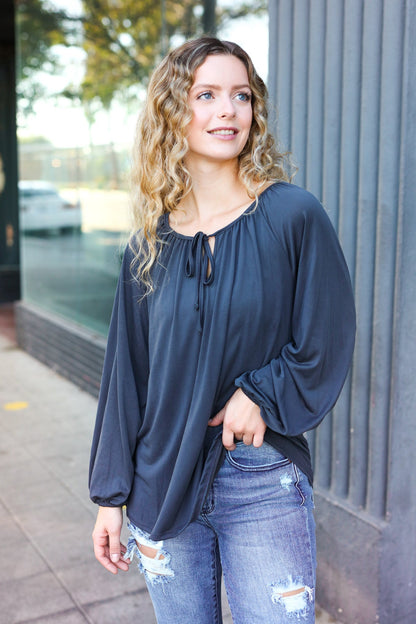 Charcoal Peasant Top