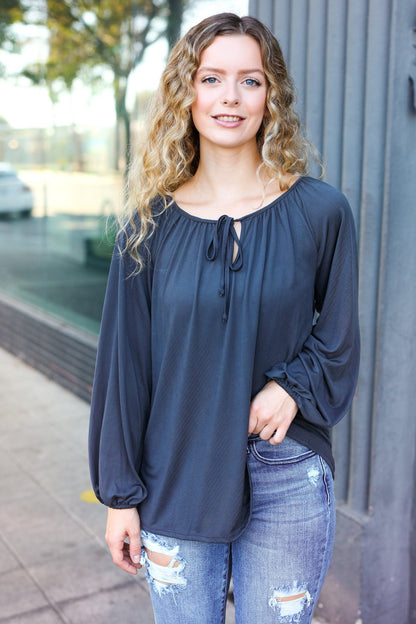Charcoal Peasant Top