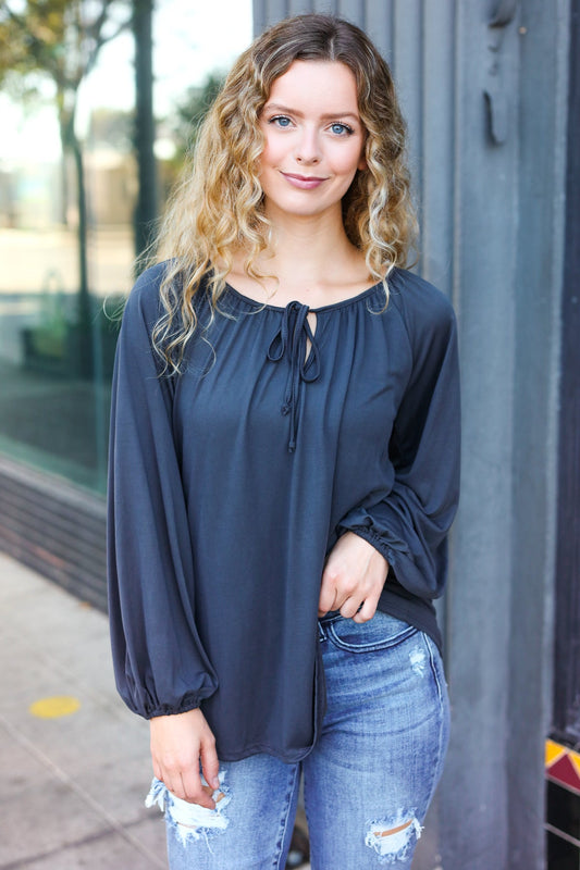 Charcoal Peasant Top