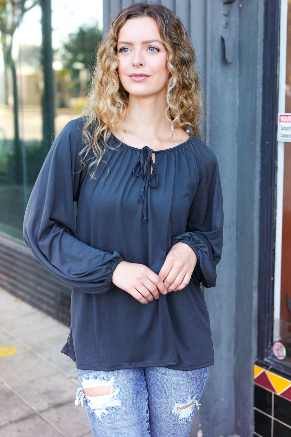 Charcoal Peasant Top