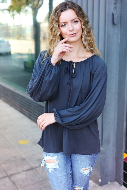 Charcoal Peasant Top