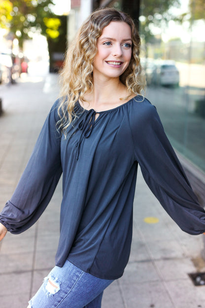 Charcoal Peasant Top