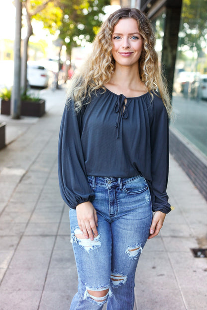 Charcoal Peasant Top