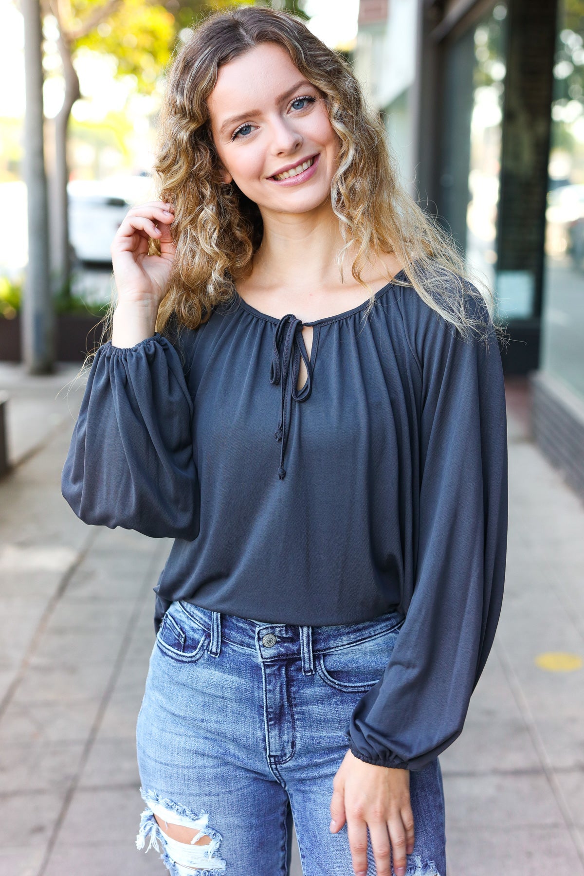 Charcoal Peasant Top