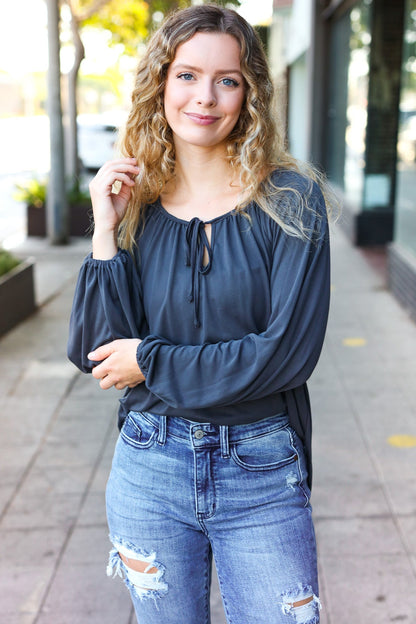 Charcoal Peasant Top