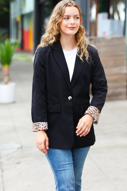 Feeling Bold Black & Leopard Blazer