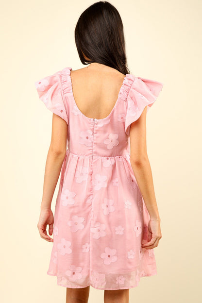 Flower Embroidered Organza Mini Dress