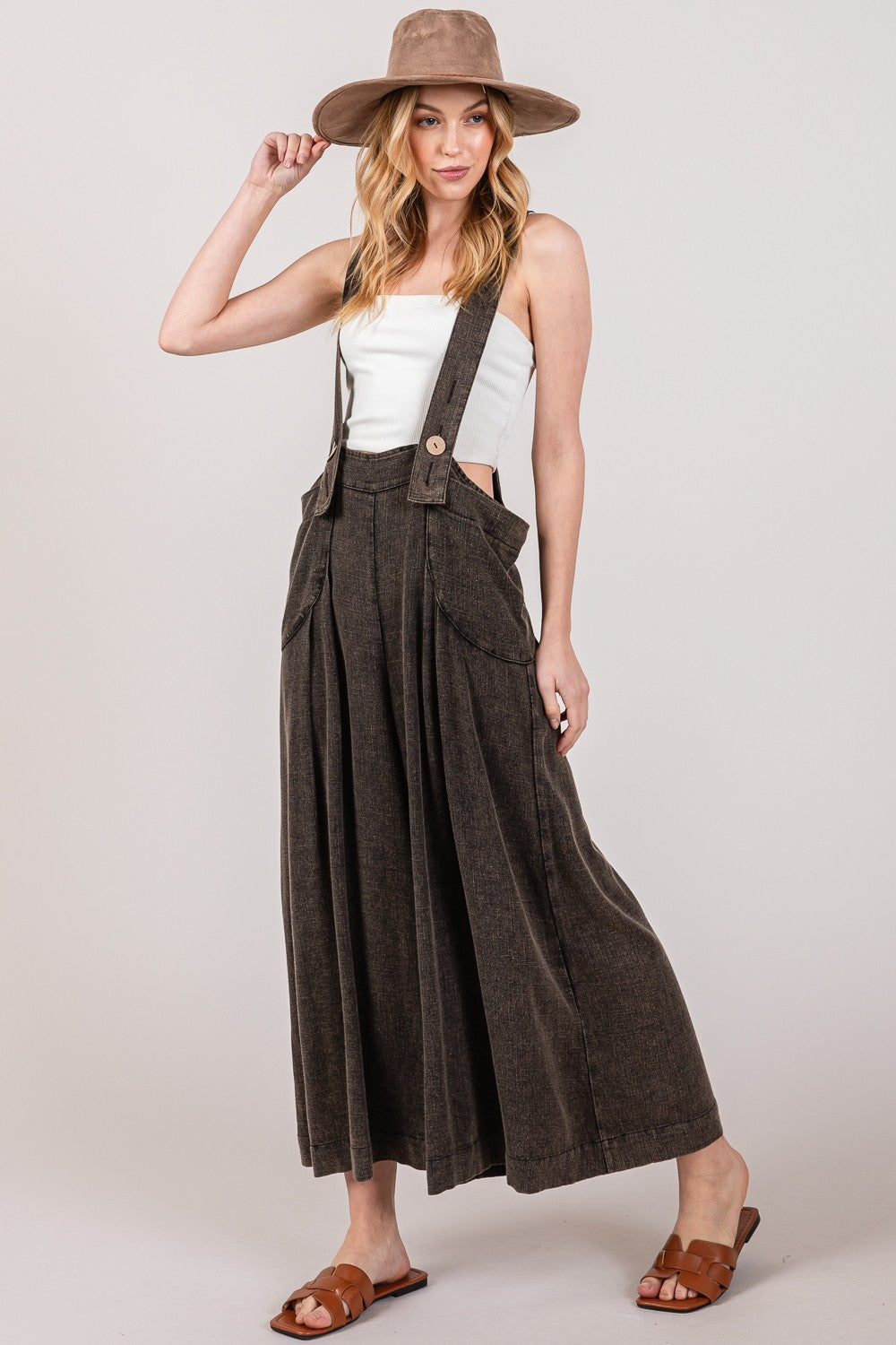 Fig Wide Strap Suspender Overalls