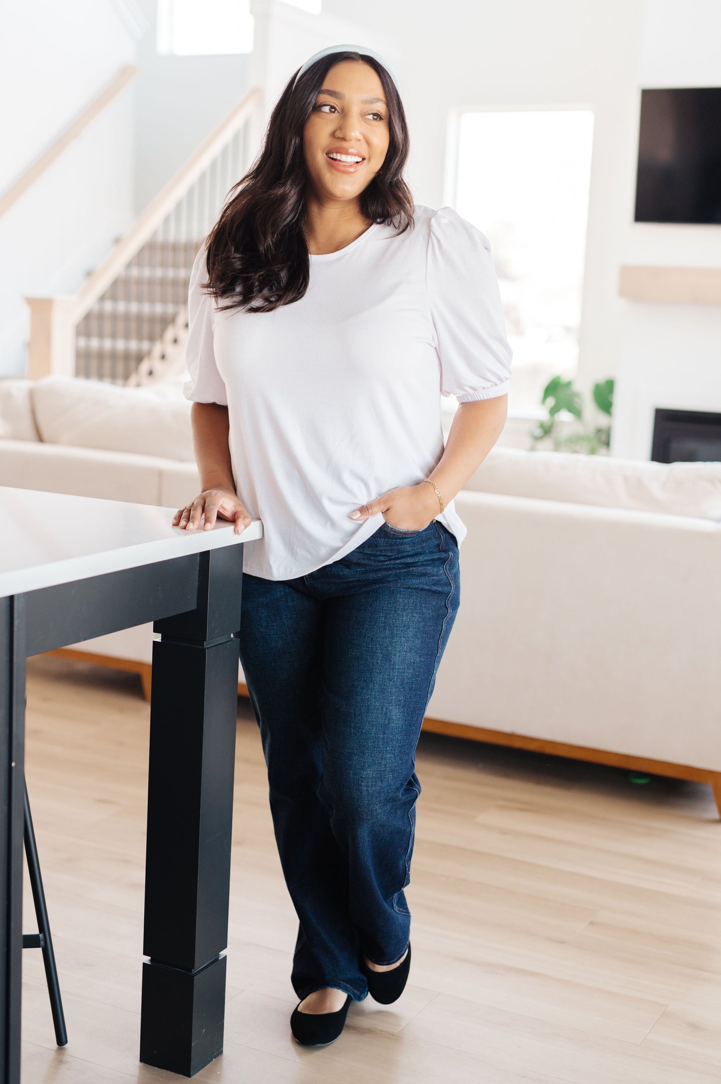 Puff Sleeve Top in White