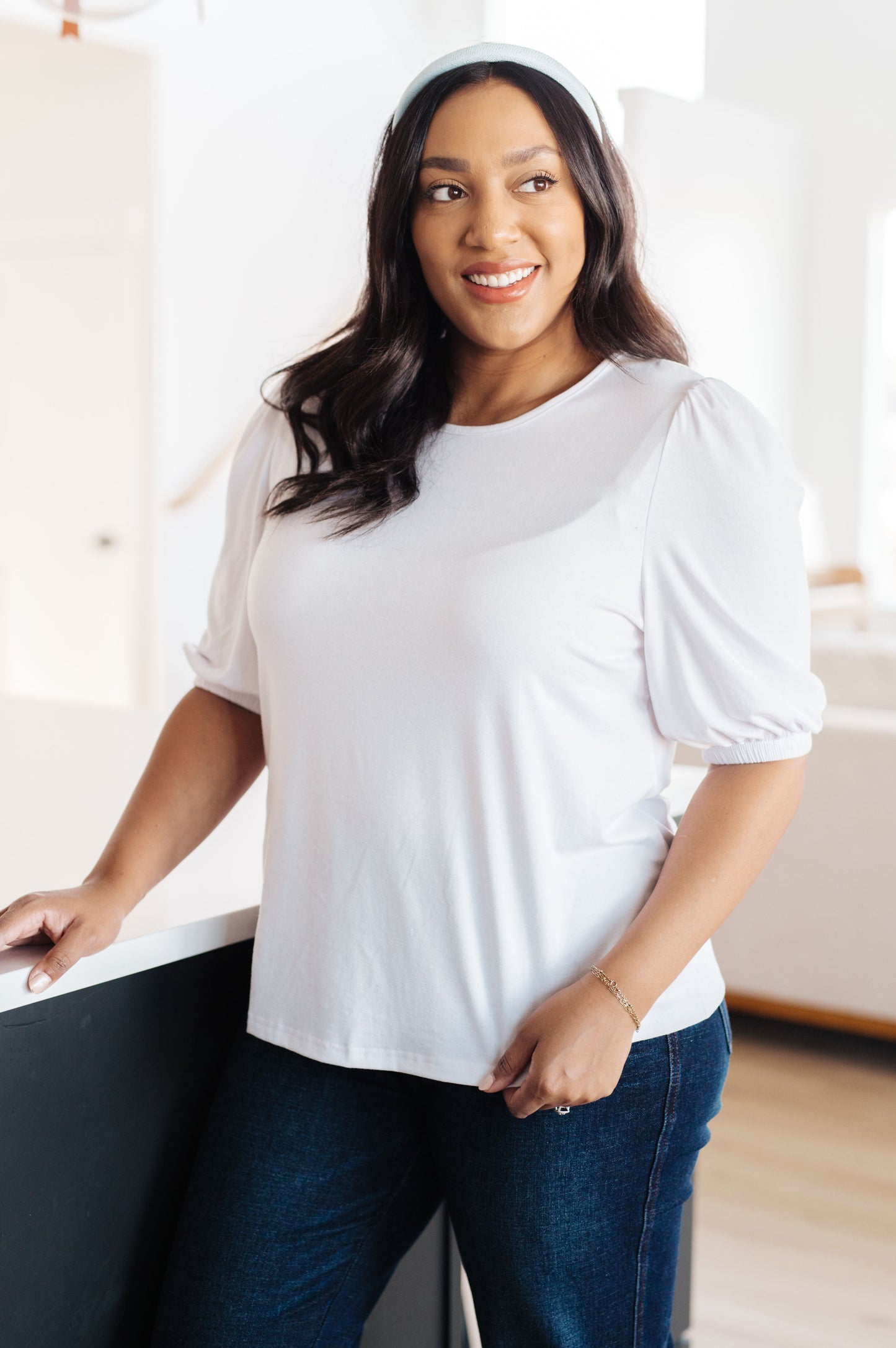 Puff Sleeve Top in White