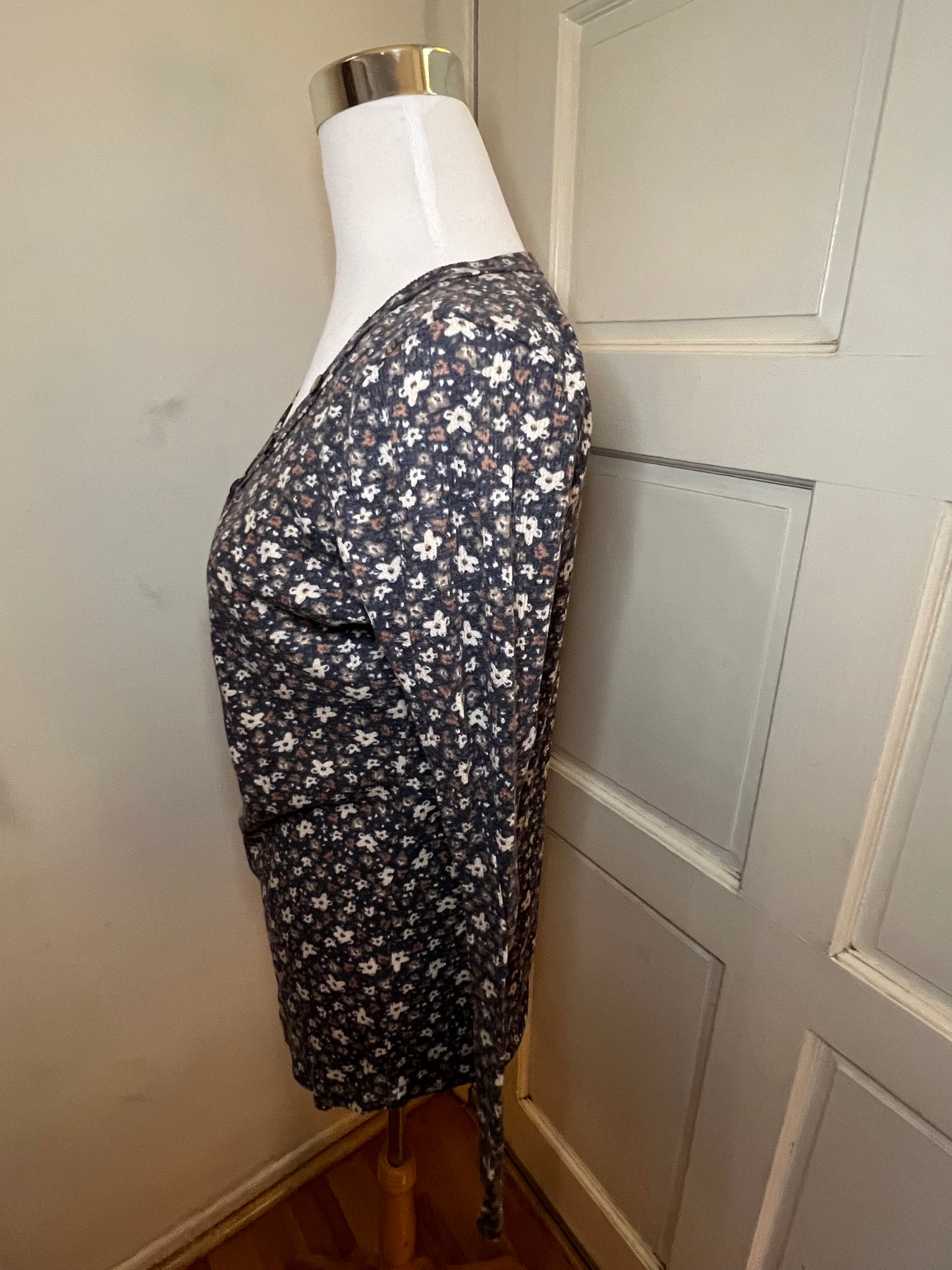 Amber Moon Revival: Navy Floral Henley Thermal