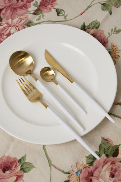 Gold & White Cutlery Set
