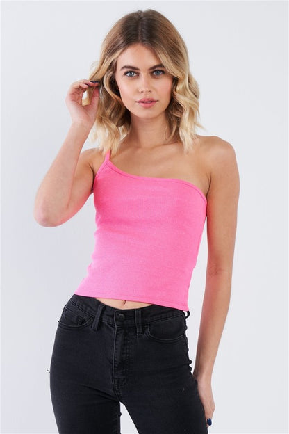 Neon Pink One Shoulder Top