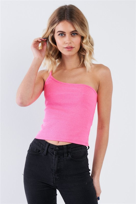 Neon Pink One Shoulder Top