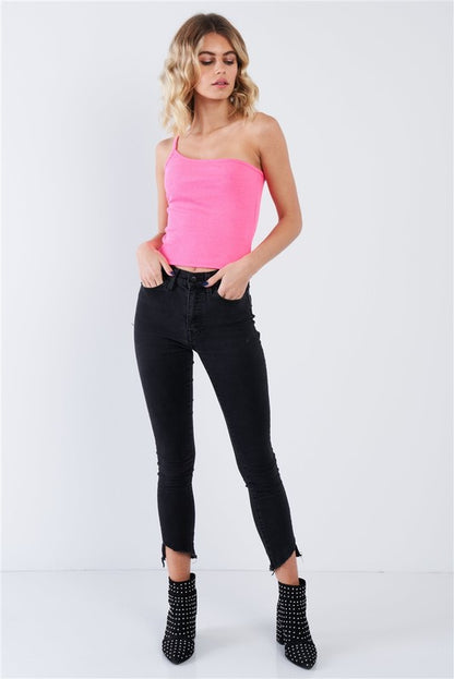 Neon Pink One Shoulder Top