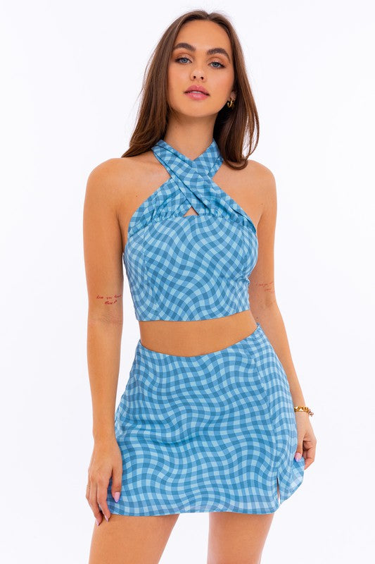 Milly Checkered Halter Crop Top