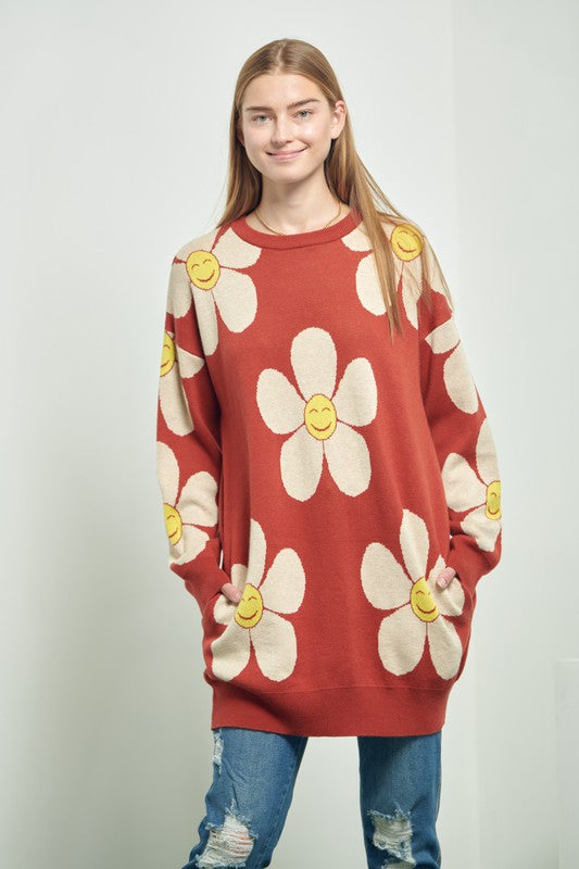 Happy Face Floral Sweater