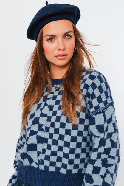Long Sleeve Checkerboard Sweater
