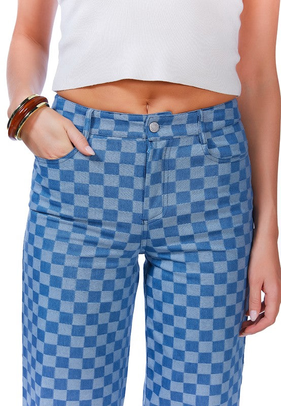 Denim Checkered Pants