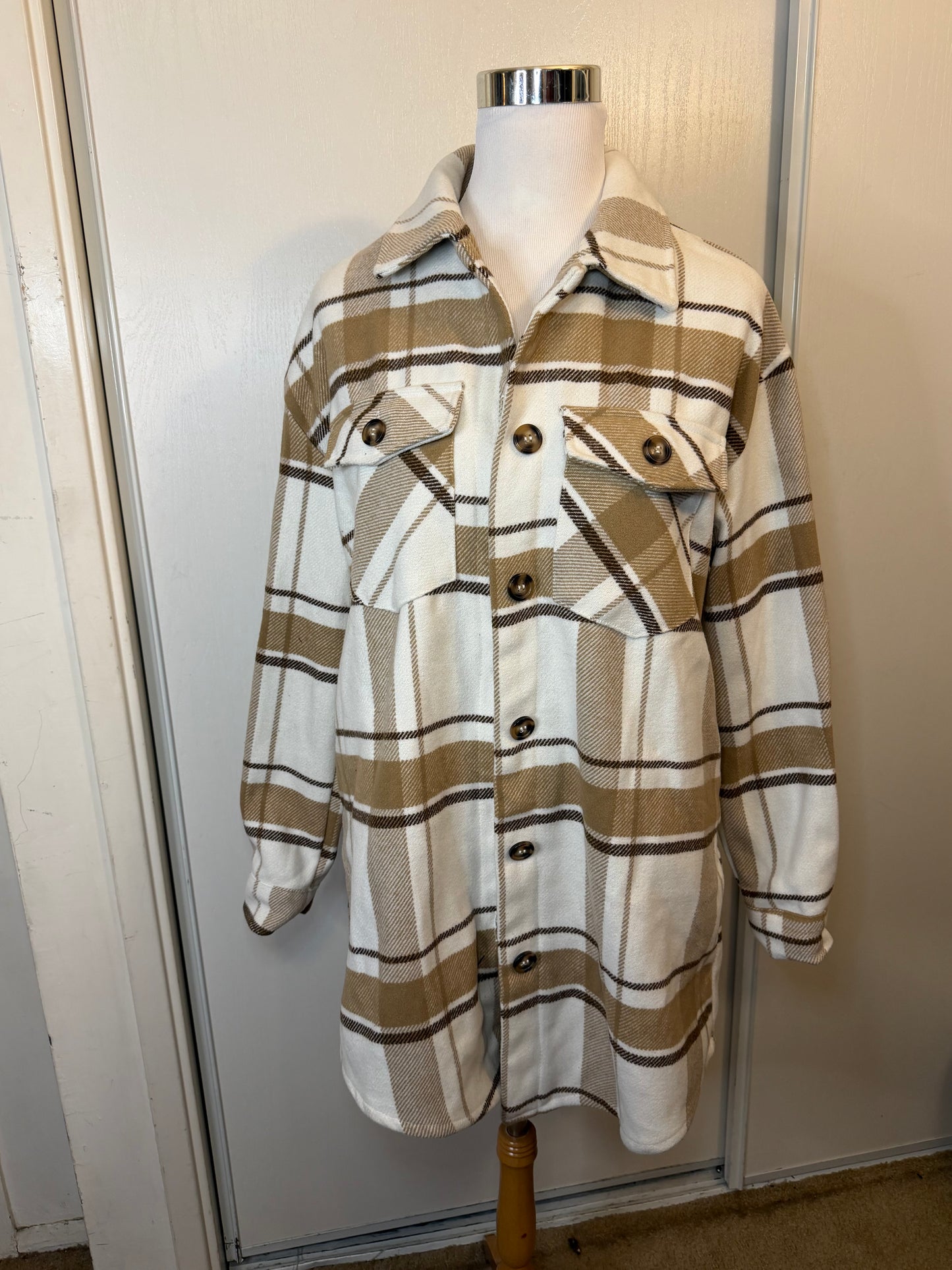Amber Moon Revival: Oversized Brown and White Plaid Shacket