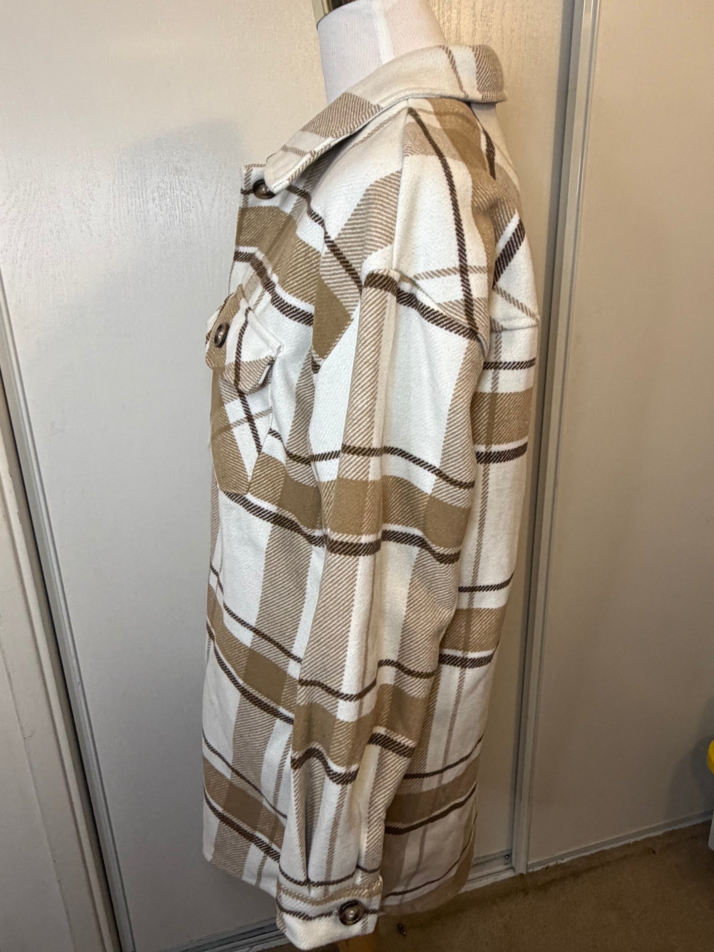 Amber Moon Revival: Oversized Brown and White Plaid Shacket