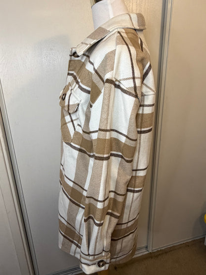 Amber Moon Revival: Oversized Brown and White Plaid Shacket