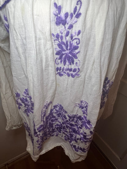 Amber Moon Revival: Embroidered Peasant Blouse in Cream/Purple
