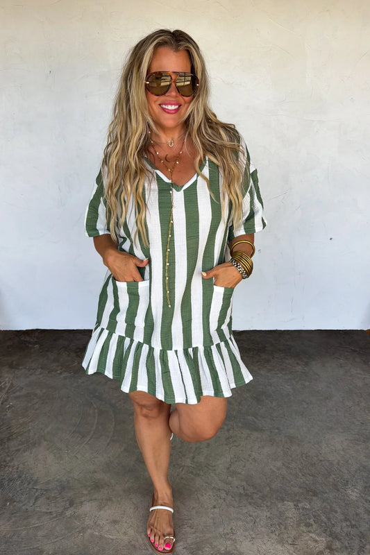 PREORDER: 100% Cotton By the Sea Striped Dress