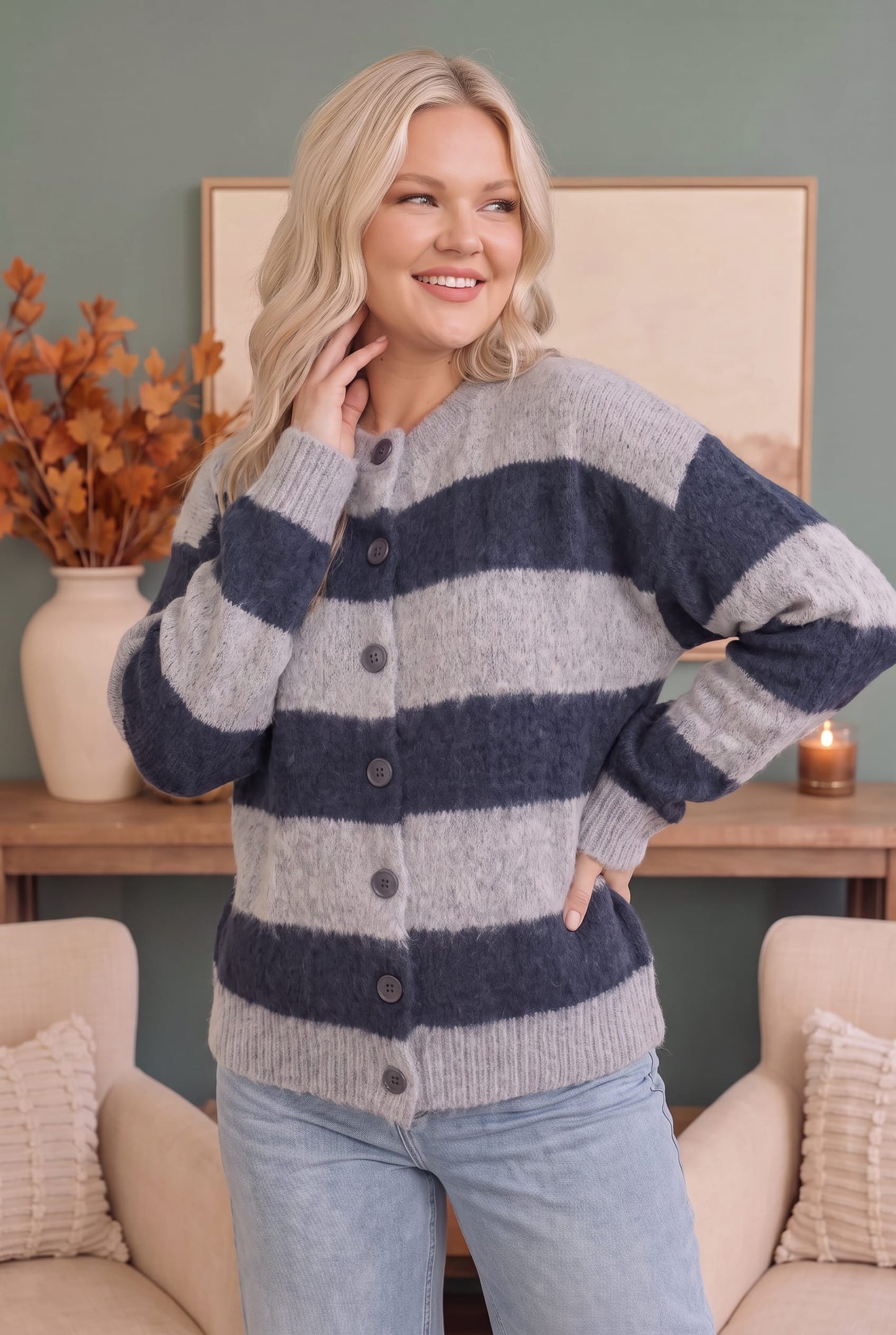 Striped Fuzzy Cardigan