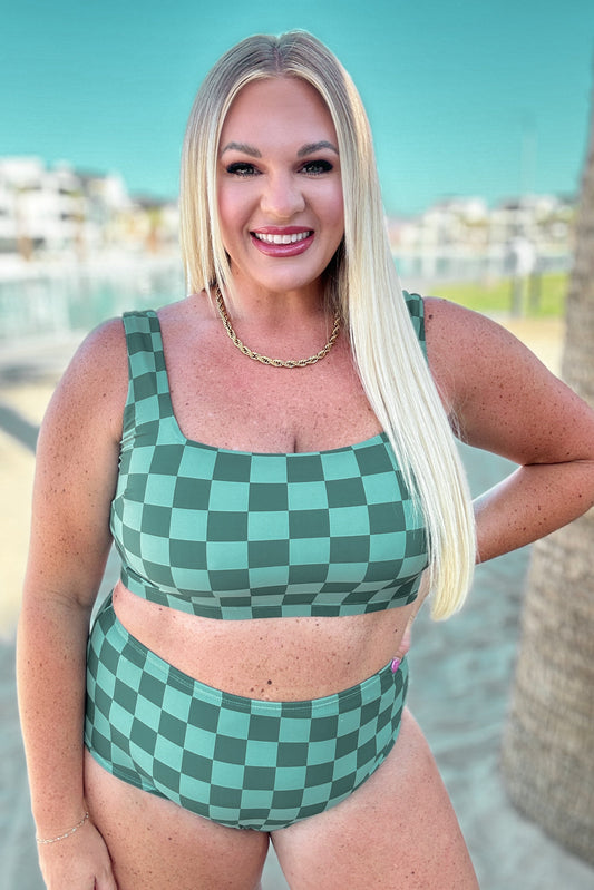 Checkered Swim Bottoms in Green