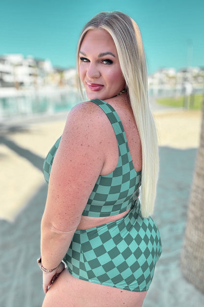 Checkered Swim Bottoms in Green