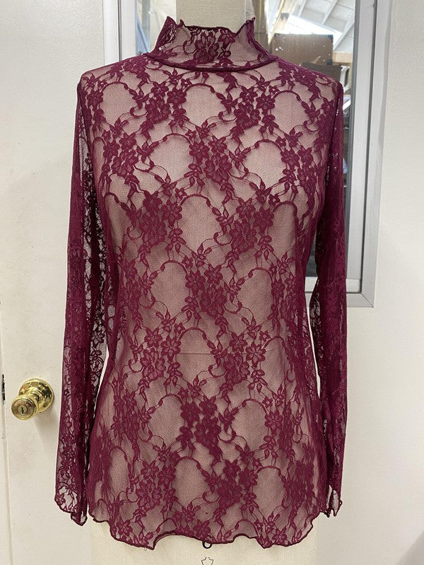 PLUS: Lace Mock Neck Layering Top