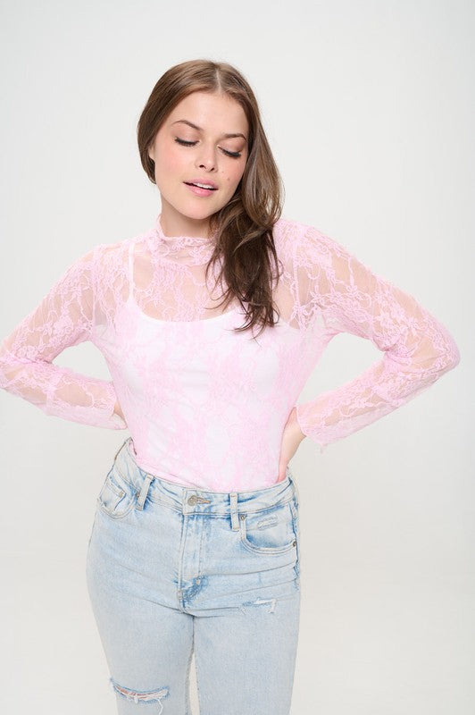 PLUS: Lace Mock Neck Layering Top