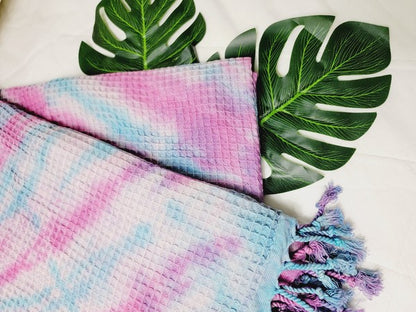 Blue & Pink Tie Dyed Organic Beach Towel