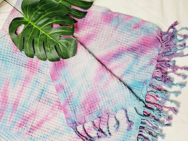 Blue & Pink Tie Dyed Organic Beach Towel
