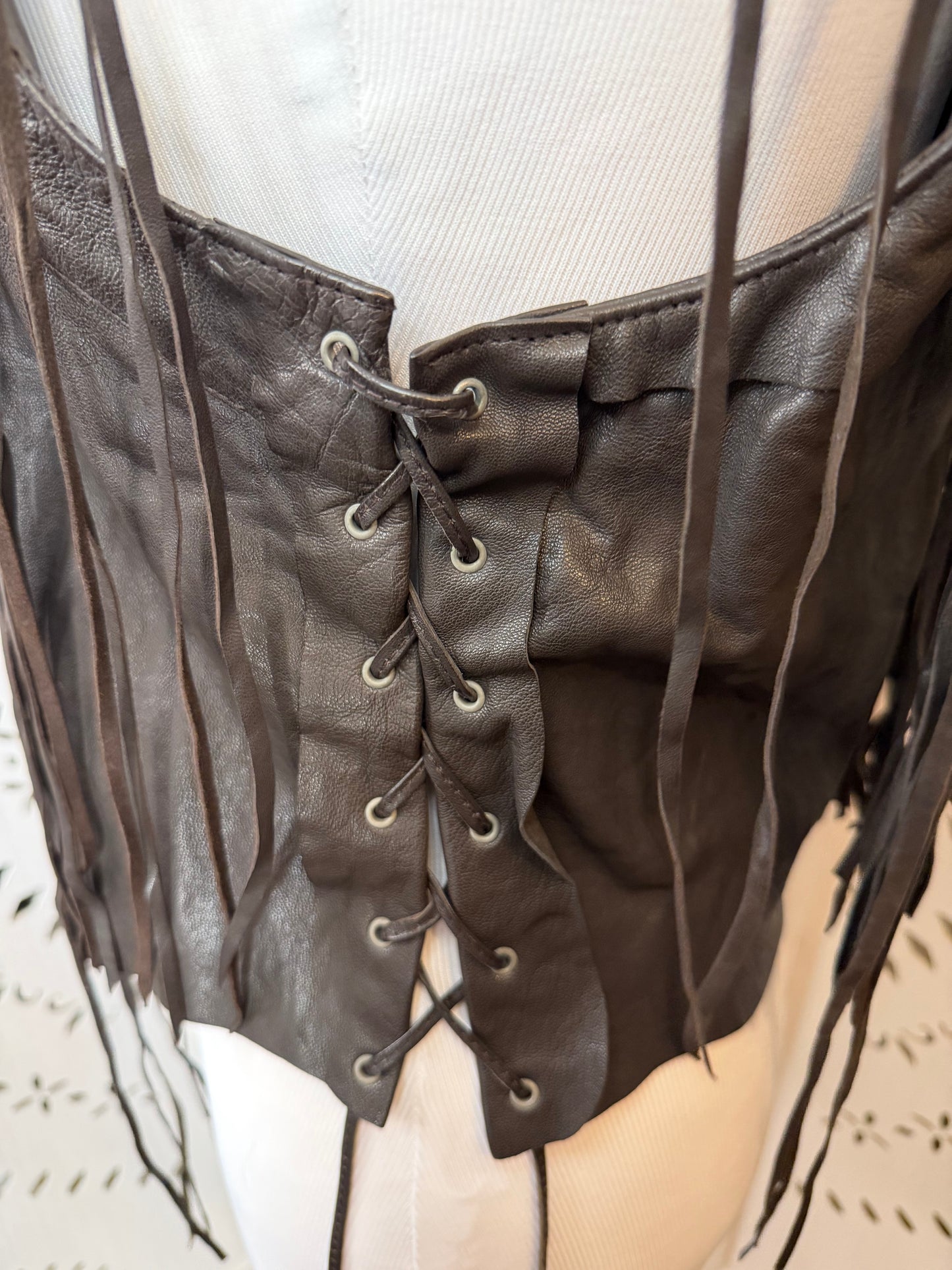 Vintage 2000s True Religion Brown Leather Fringe Vest