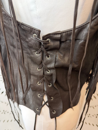 Vintage 2000s True Religion Brown Leather Fringe Vest